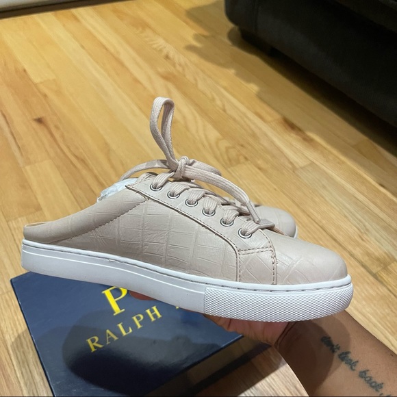 NIB Polo Ralph Lauren Delia Pink Embossed Faux Croc Slide on Sneakers - Picture 2 of 4